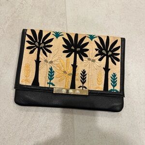Printed Black Leather Clutch
